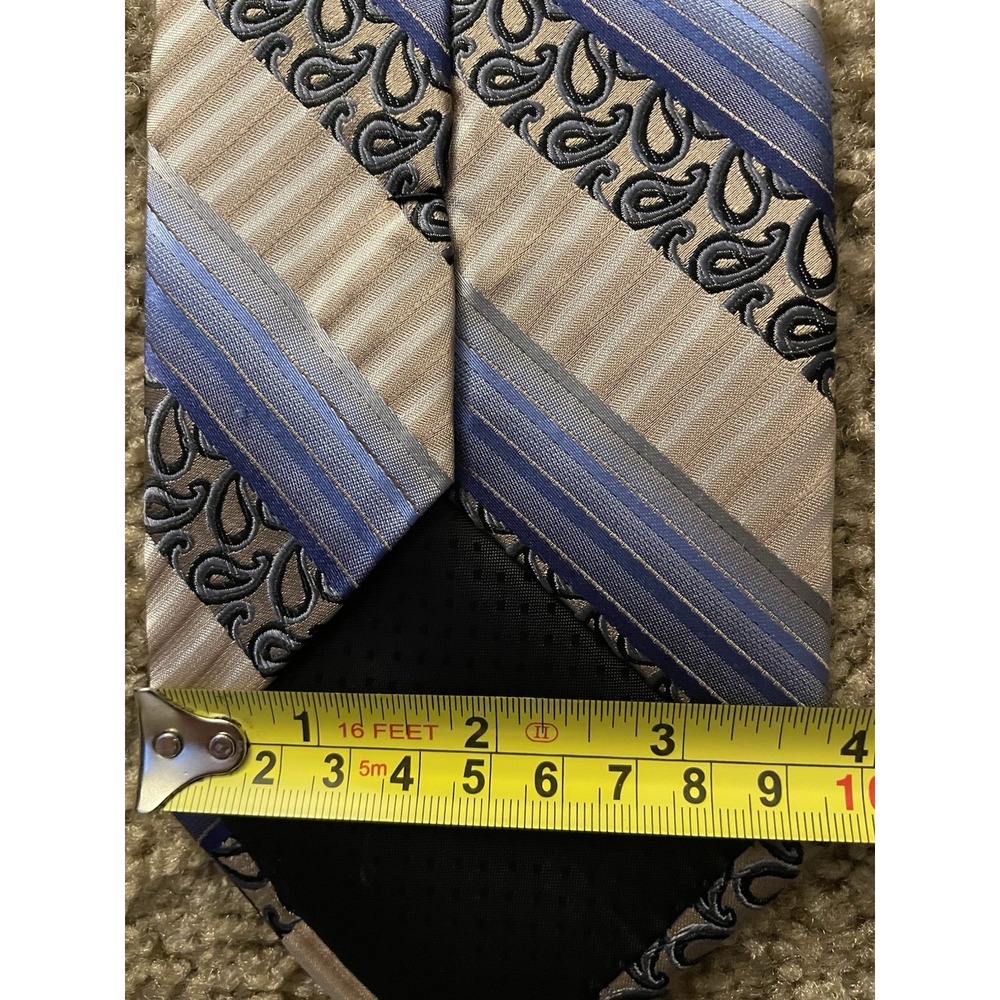 Screenplay Martin Wong Neckwear Tie Blue Gold Contrasting Stripe 100% Silk JBHS - Picture 5 of 6